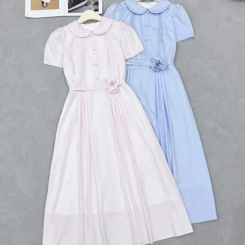 Váy TC cổ sen đính hoa eo siêu xinh, Váy vintage trẻ trung mặc đi làm đi chơi đều đẹp - May0915