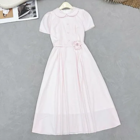 Váy TC cổ sen đính hoa eo siêu xinh, Váy vintage trẻ trung mặc đi làm đi chơi đều đẹp - May0915