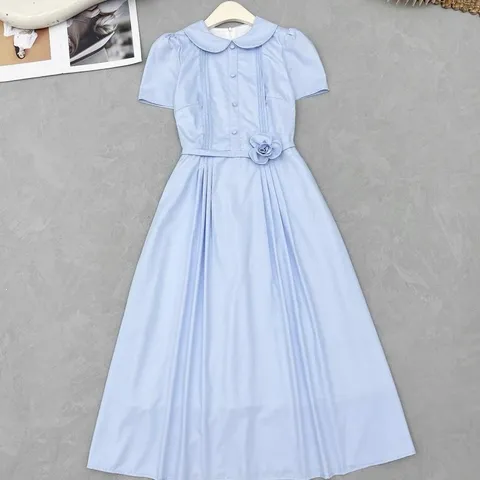 Váy TC cổ sen đính hoa eo siêu xinh, Váy vintage trẻ trung mặc đi làm đi chơi đều đẹp - May0915