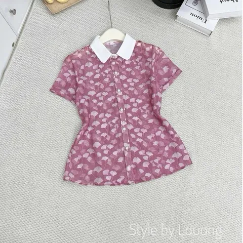 Áo sơ mi hoạ tiết LD phối cổ sen trẻ trung thanh lịch - May0915