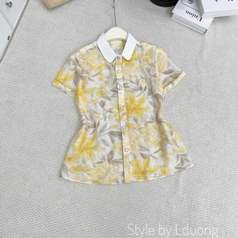 Áo sơ mi hoạ tiết LD phối cổ sen trẻ trung thanh lịch - May0915