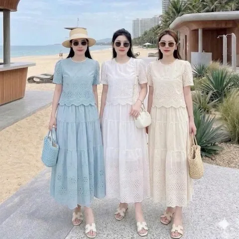Sét váy thô boi cổ ngọc xinh xắn, chất thô mềm siêu mát, sét váy mặc nhóm cực xinh - May0915