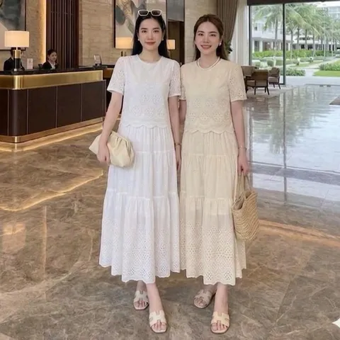 Sét váy thô boi cổ ngọc xinh xắn, chất thô mềm siêu mát, sét váy mặc nhóm cực xinh - May0915