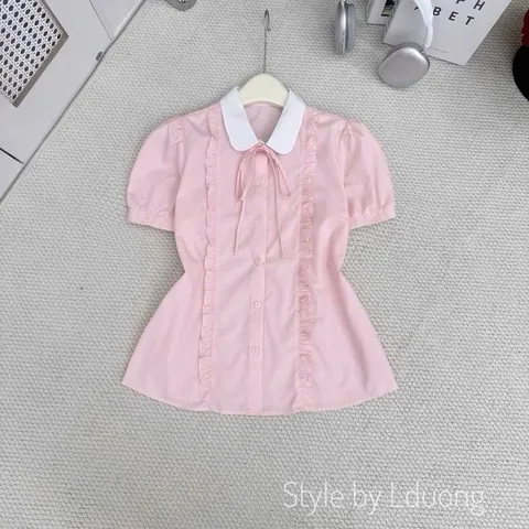 Áo Sơ Mi Nữ Style by Lduong - Thiết Kế Tay Ngắn, Cổ Bẻ- Phong Cách Thời Trang Hiện Đại - May0915