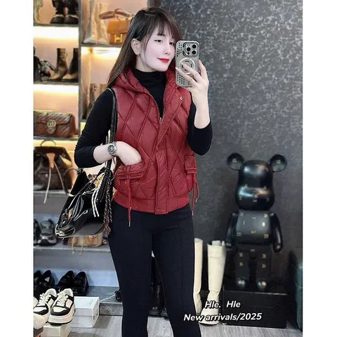Áo phao gile có mũ bo gấu trẻ trung HLe - May0915