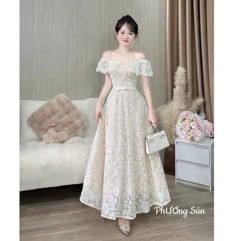 Váy dự tiệc ren trễ vai siêu xinh sang chảnh, váy mặc đi chơi đi cưới đi tiệc xinh suất sắc - May0915