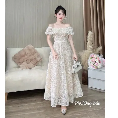 Váy dự tiệc ren trễ vai siêu xinh sang chảnh, váy mặc đi chơi đi cưới đi tiệc xinh suất sắc - May0915