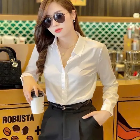 Áo sơ mi trắng dài tay, sơ mi trắng công sở kiểu dáng basic dễ mặc - May0915