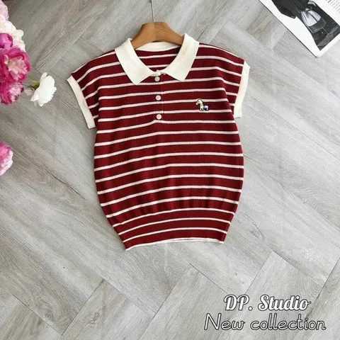 Áo len mongtoghi kẻ cổ bẻ form basic dễ mặc dễ mix đồ - May0915