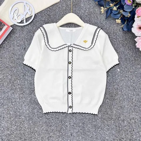 Áo len mongtoghi phối viền ren cúc sao xinh xắn, Áo len Quảng Châu cao cấp siêu đẹp - May0915