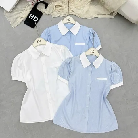 Áo sơ mi công sở HD phối cổ trẻ trung, thiết kế đơn giản dễ mặc - May0915