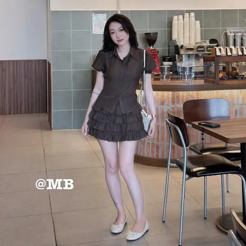 Sét áo sơ mi kèm chân váy bèo tầng MB siêu xinh, chất vải mềm mát siêu đẹp - May0915