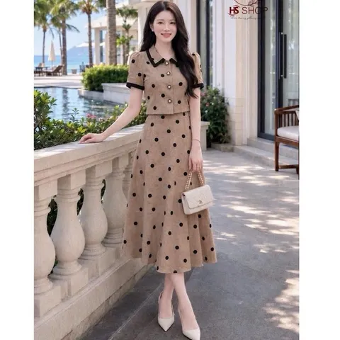 Sét Váy Chấm Bi HS Thiết Kế Sang Trọng Phong Cách Thời Trang Hiện Đại Cho Nữ - May0915
