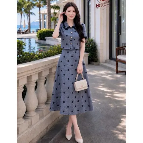 Sét Váy Chấm Bi HS Thiết Kế Sang Trọng Phong Cách Thời Trang Hiện Đại Cho Nữ - May0915