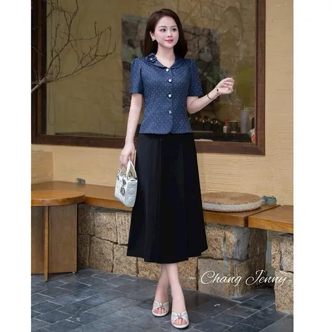 Áo sơ mi ký giả cổ sen đính hoa xinh xắn, Áo sơ mi công sở thiết kế tinh tế phong cách thanh lịch - May0915