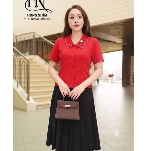 Áo sơ mi công sở cổ bẻ đính hoa form croptop dễ mặc dễ mix đồ - May0915