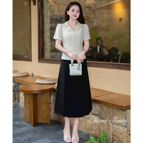 Áo sơ mi ký giả cổ sen đính hoa xinh xắn, Áo sơ mi công sở thiết kế tinh tế phong cách thanh lịch - May0915