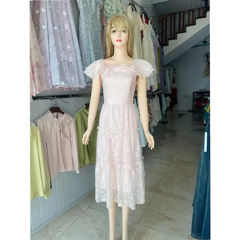 SALE - Váy tơ in hoa cổ bèo xinh xắn, thiết kế tay phồng, màu pastel, phong cách nhẹ nhàng, phù hợp cho mọi dịp- May0915