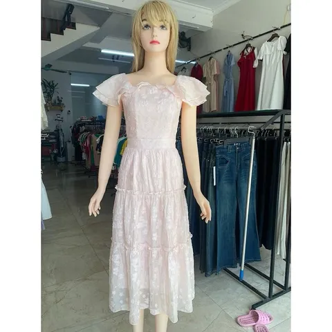 SALE - Váy tơ in hoa cổ bèo xinh xắn, thiết kế tay phồng, màu pastel, phong cách nhẹ nhàng, phù hợp cho mọi dịp- May0915