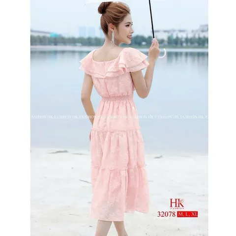 SALE - Váy tơ in hoa cổ bèo xinh xắn, thiết kế tay phồng, màu pastel, phong cách nhẹ nhàng, phù hợp cho mọi dịp- May0915