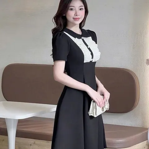 SALE - Váy xoè phối tơ cổ sen xinh xắn, form xoè nhẹ trẻ trung thanh lịch - May0915