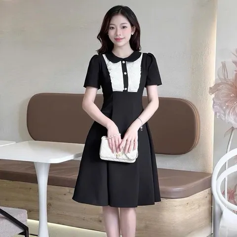 SALE - Váy xoè phối tơ cổ sen xinh xắn, form xoè nhẹ trẻ trung thanh lịch - May0915