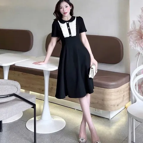 SALE - Váy xoè phối tơ cổ sen xinh xắn, form xoè nhẹ trẻ trung thanh lịch - May0915