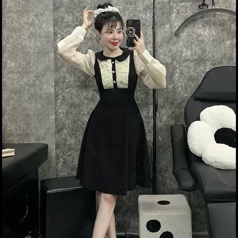 SALE - Váy xoè phối tơ cổ sen xinh xắn, form xoè nhẹ trẻ trung thanh lịch - May0915
