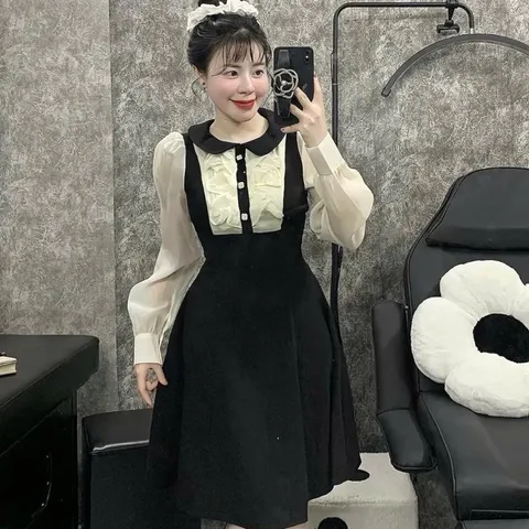 SALE - Váy xoè phối tơ cổ sen xinh xắn, form xoè nhẹ trẻ trung thanh lịch - May0915