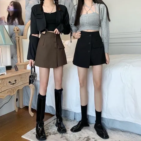 ￼Chân váy vingate ulzzang vải kaki mềm , có lớp quần trong - May0915