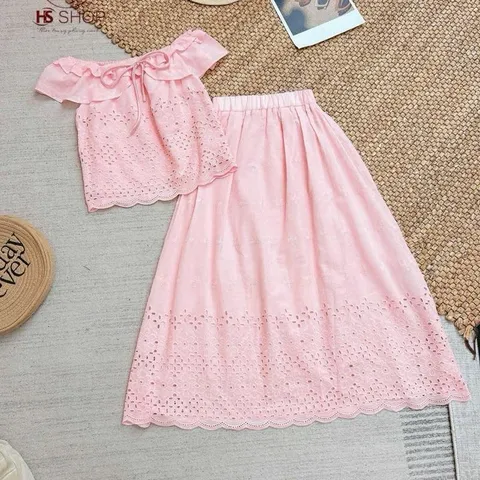 Sét váy thô boi cổ bèo HS chất thô boi mềm mát, mặc đi chơi, đi biển, mặc nhóm cực xinh - May0915