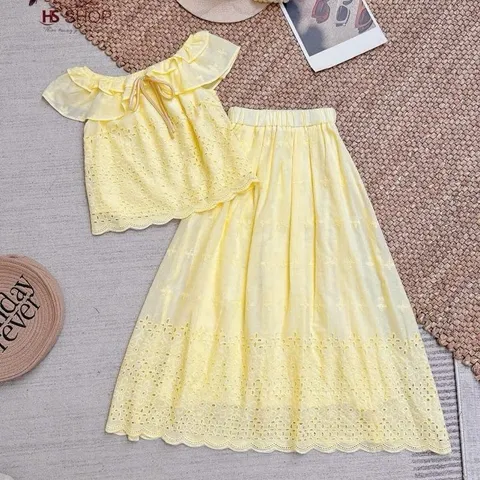 Sét váy thô boi cổ bèo HS chất thô boi mềm mát, mặc đi chơi, đi biển, mặc nhóm cực xinh - May0915