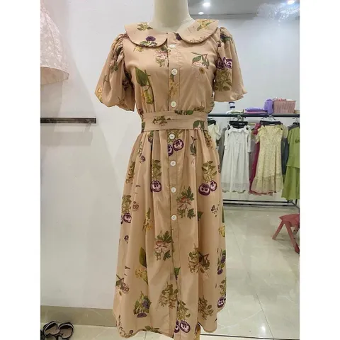 Váy hoa cổ bèo, dáng xòe chất vải thô hàng thiết kế đẹp, váy hoa dài xòe, đi chơi - Mây Boutique - May0915