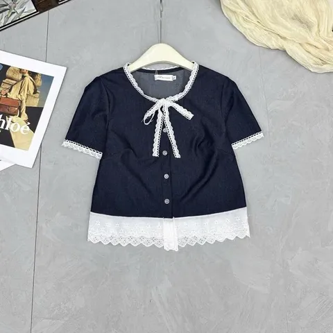 Áo bò giấy phối ren dáng croptop trẻ trung - May0915