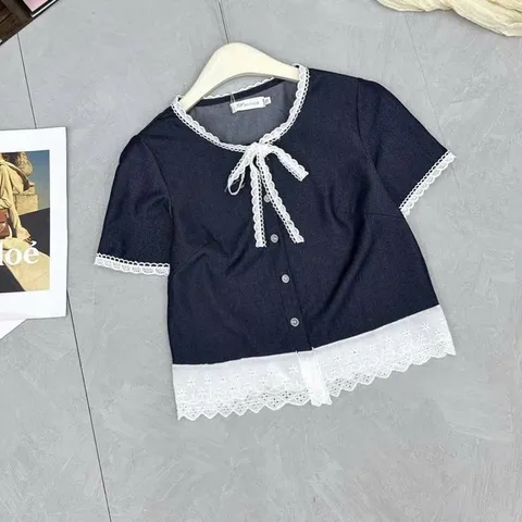 Áo bò giấy phối ren dáng croptop trẻ trung - May0915