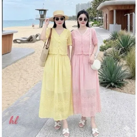 Sét váy thô boi cổ tim phối ren xinh xắn - May0915