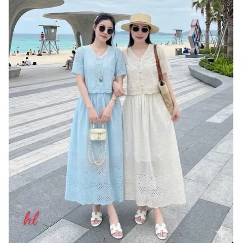 Sét váy thô boi cổ tim phối ren xinh xắn - May0915