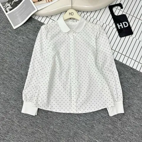 Áo sơ mi dài tay chấm bi phối cổ trẻ trung - May0915