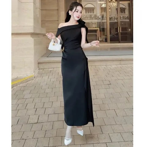 Váy dự tiệc lụa hoa vai form body tôn dáng sang chảnh - May0915