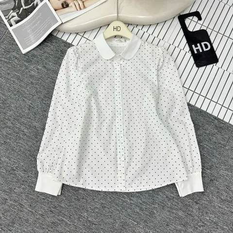 Áo sơ mi dài tay chấm bi phối cổ trẻ trung - May0915