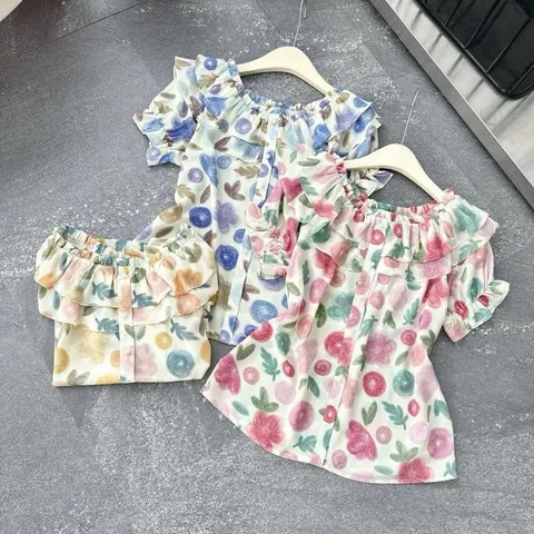 Áo trễ vai hoa nữ thời trang với thiết kế tay phồng và họa tiết hoa tinh tế - Dứa - May0915