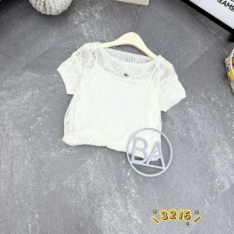 Áo ren lưới cổ tròn cộc tay mã 3215 hàng Quảng Châu siêu đẹp, chất đanh mềm - May0915