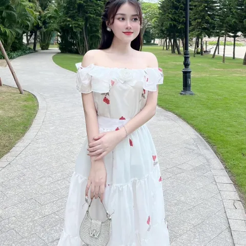Sét váy hoa trễ vai đi biển, du lịch cực xinh - May0915
