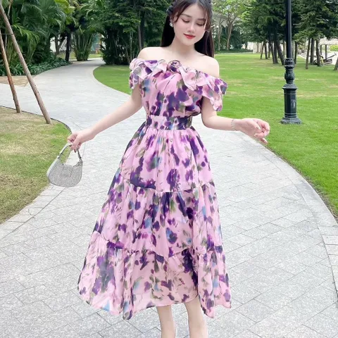 Sét váy hoa trễ vai đi biển, du lịch cực xinh - May0915