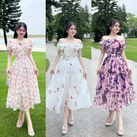 Sét váy hoa trễ vai đi biển, du lịch cực xinh - May0915