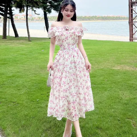 Sét váy hoa trễ vai đi biển, du lịch cực xinh - May0915