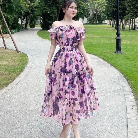 Sét váy hoa trễ vai đi biển, du lịch cực xinh - May0915