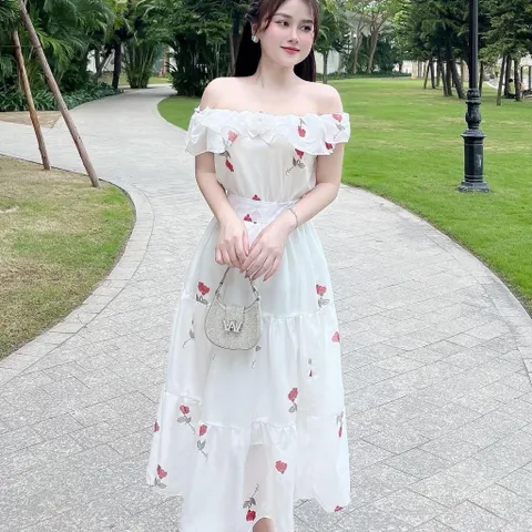 Sét váy hoa trễ vai đi biển, du lịch cực xinh - May0915