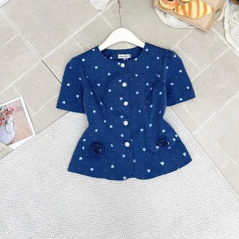 Áo sơ mi công sở hoạ tiết trái tim xinh xắn, áo sơ mi ký giả siêu đẹp chuẩn form tôn dáng - May0915