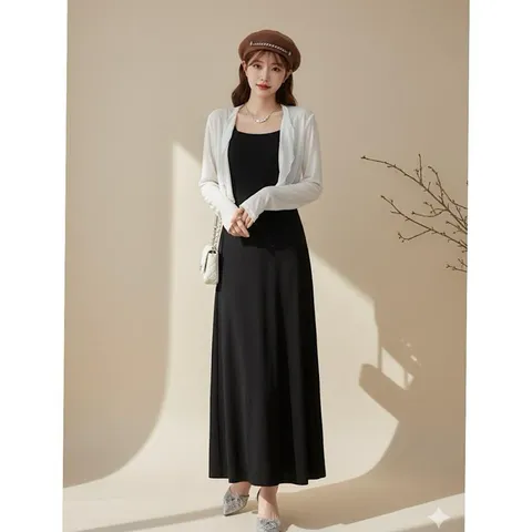 Sét váy 2 dây cotton kèm áo khoác cực xinh - May0915
